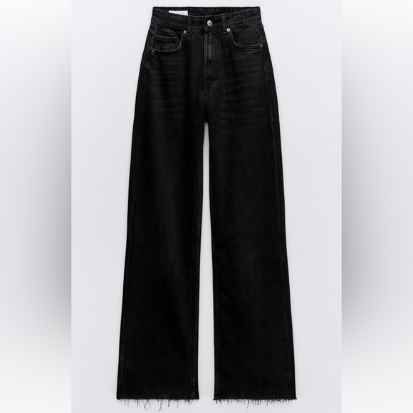 Zara Jeans Zara Wide Leg Highrise Full Length Black Jeans Size